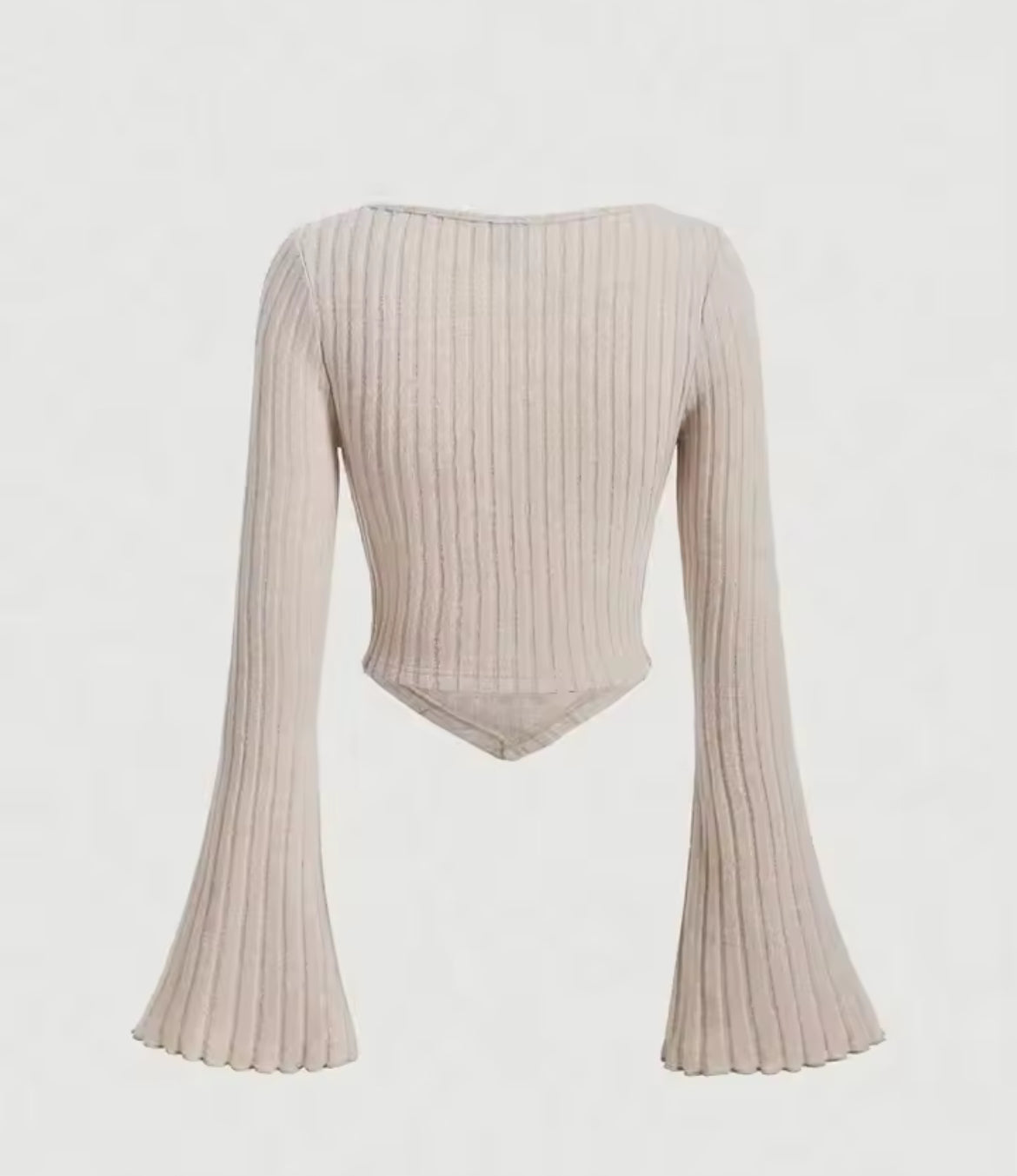 Flare Sleeve Sweetheart Neck Rib-knit Crop